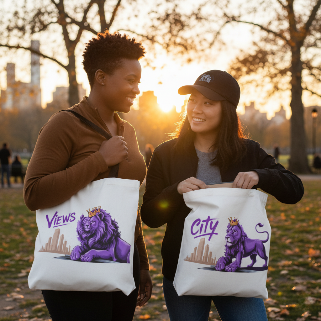 City Views "Ruler Vision" Tote Bag - Unique Gift for Travel & Shopping - Stylish Accessory with Lion Design - 100% Polyester - Reinforced Handles & Boxed Corners - Versatile & Durable