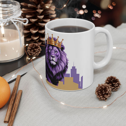 " City Views " Regal Lion Ceramic Mug - Perfect Gift for Animal Lovers, Coffee Enthusiasts, and Home Decor, 11oz, 15oz